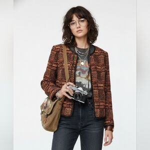 Talbots Orange Brown Tweed Blazer Wool Blend Preppy Classic Zip 8P NWT